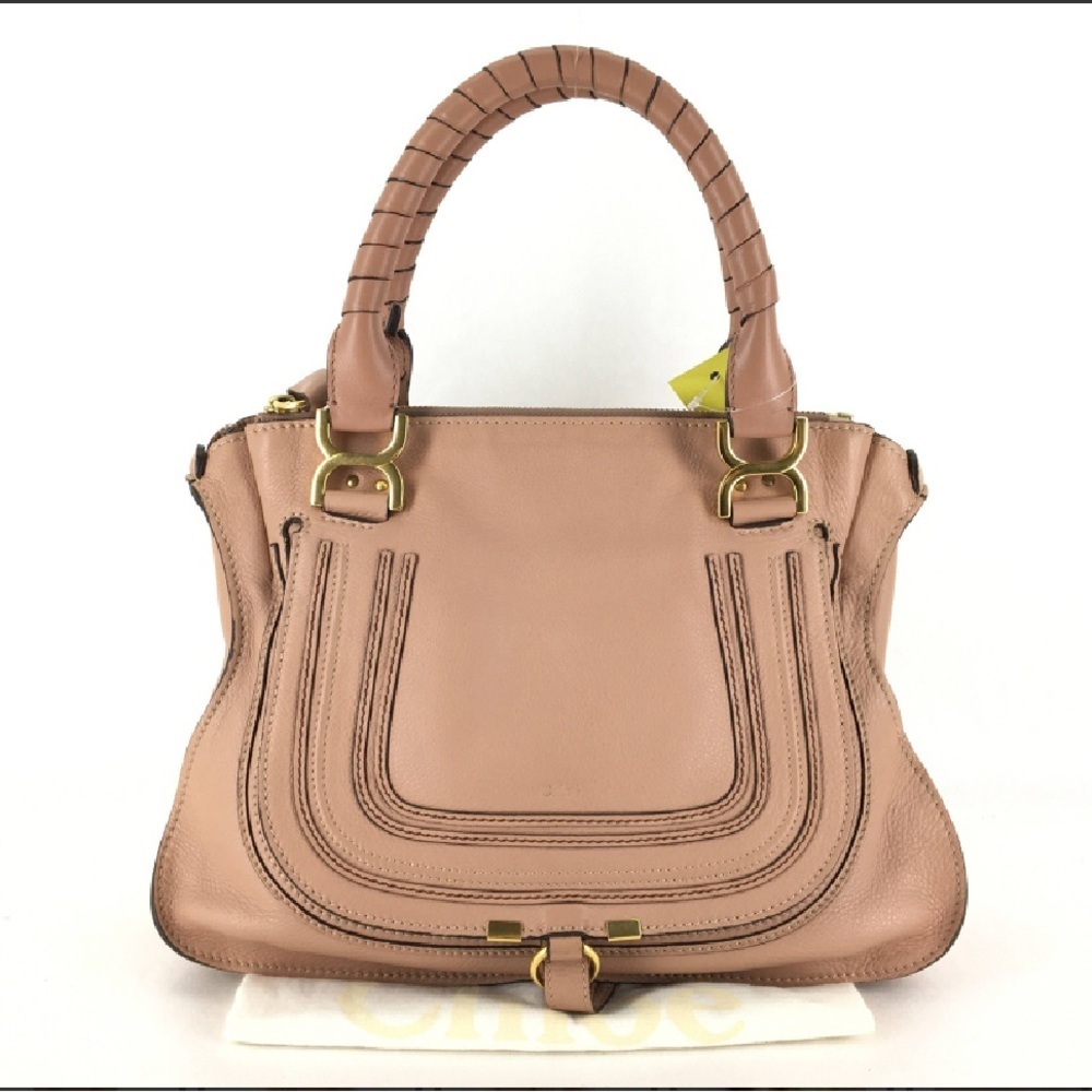 Chloe Marcie Medium Double Carry Satchel Bag in Grained Leather